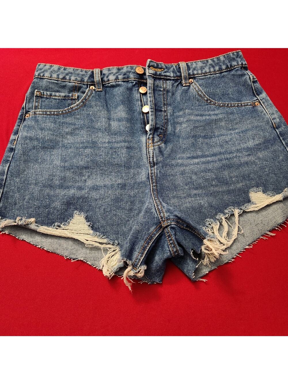 Wild Fable Denim Shorts Size 12 High Rise Blue Button Fly Distressed